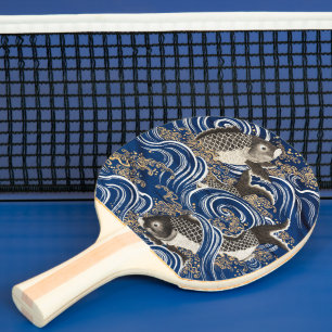 Raquete De Ping Pong Vintage Japonês Carp In Waves, Retro