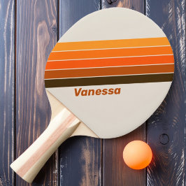Raquete De Ping Pong Vintage Meia-Noite Nascer do Sol Listrado com Nome