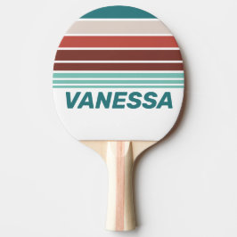 Raquete De Ping Pong Vintage Mint Arco-íris Horizonte Listrado com Nome