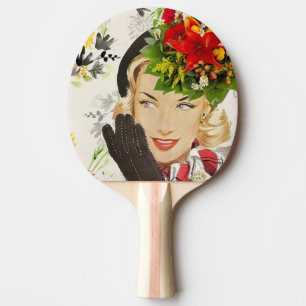 Raquete de Ping Pong Vintage Mulher Floral