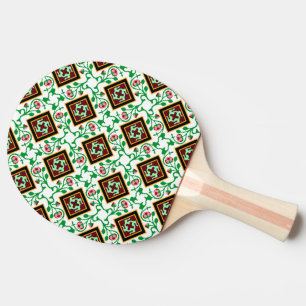 Raquete De Ping Pong Vintage Red Green White Barcelona Floral