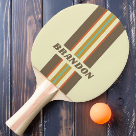 Raquete De Ping Pong Vintage Retro Rainbow Rally Stripe com Nome