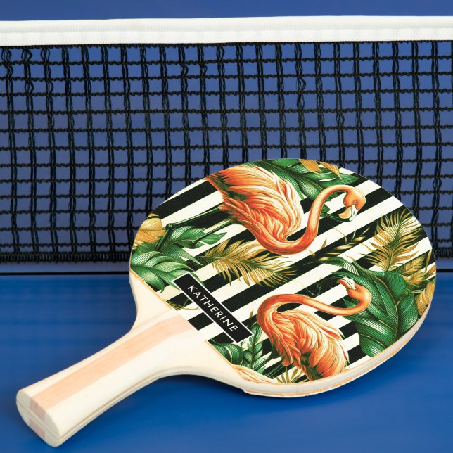 Raquete De Ping Pong Vintage Retro Stripes Flamingo (Insitu)