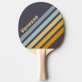 Raquete De Ping Pong Vintage Retrograde Rainbow Angled Striping & Name