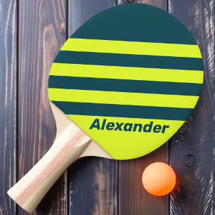 Raquete De Ping Pong Vintage Sport HI VIS Listras Amarelas com Nome