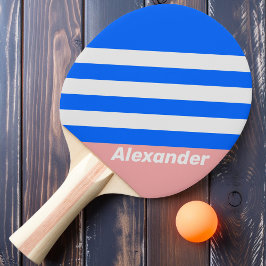 Raquete De Ping Pong Vintage Sport Sea Kiss Stripes com Nome