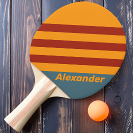 Raquete De Ping Pong Vintage Sport Sunrise em Rascunhos com Nome