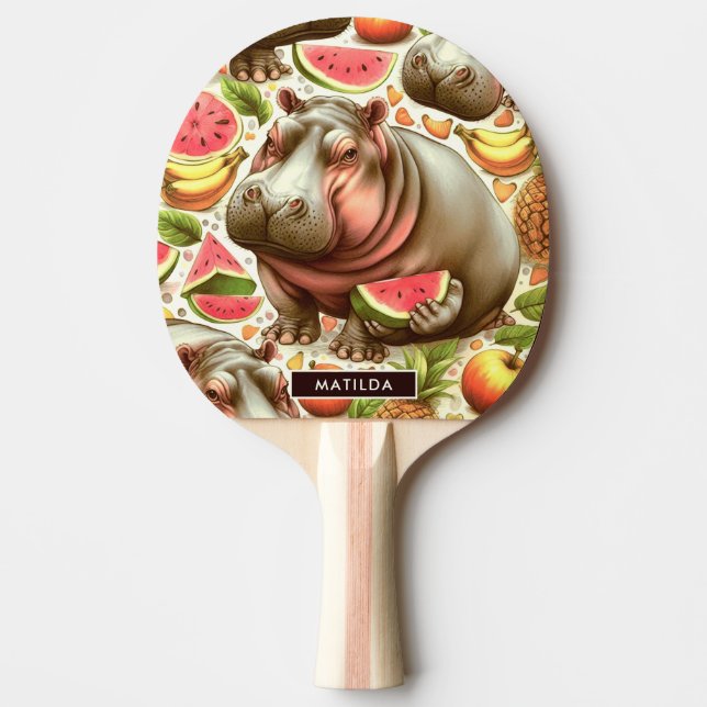Raquete De Ping Pong Vintage Tropical Hippopotamus Pattern (Frente)