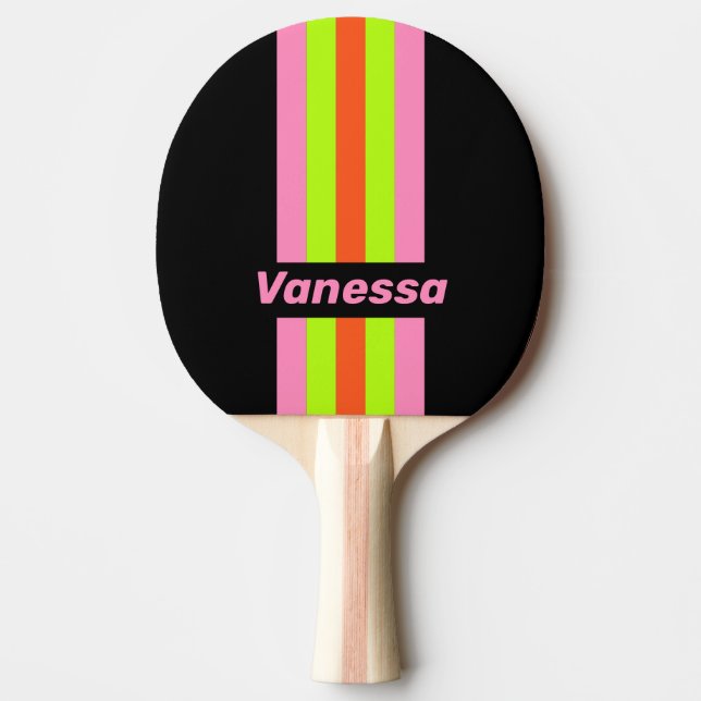 Raquete De Ping Pong VISÍVEL ALTO e Rosa com Listras e Nome (Frente)