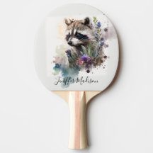 Watercolor Cute Raccoon Spring Flowers