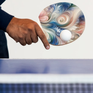 Raquete De Ping Pong Watercolor Fantasy Floral Pastel Blue & Cream