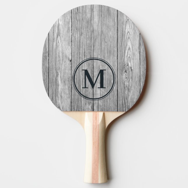 Raquete De Ping Pong Weathered Dark Gray Wooden Monogram (Verso)