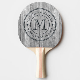 Raquete De Ping Pong Weathered Dark Gray Wooden Wedding Monogram