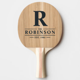 Raquete De Ping Pong White Oak Wood Family Name & Initial