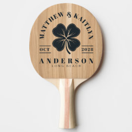 Raquete De Ping Pong White Oak Wood Irish Lucky Clover Wedding Crest