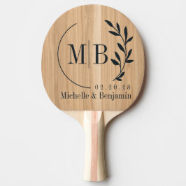 Raquete De Ping Pong White Oak Wood Leaf Wedding Monogram