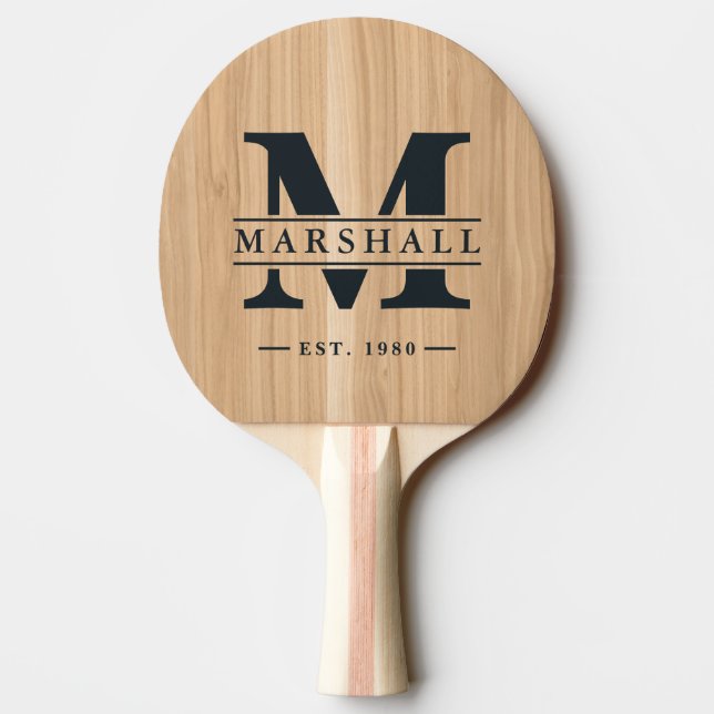 Raquete De Ping Pong White Oak Wood Monogram & Name Overlay (Verso)