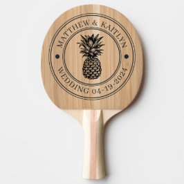 Raquete De Ping Pong White Oak Wood Pineapple Wedding Crest & Names