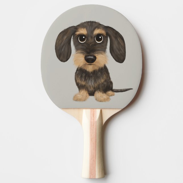 Raquete De Ping Pong Wirehaired Dachshund | Cachorro de Cartoon Teckel (Frente)
