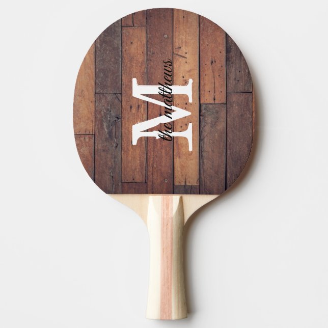 Raquete De Ping Pong Wooden Rustic Farmhouse Monograma Name (Frente)