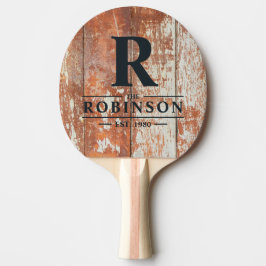 Raquete De Ping Pong Worn Barn Wood Family Name & Initial