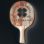 Raquete De Ping Pong Worn Barn Wood Irish Lucky Clover Wedding Crest<br><div class="desc">Worn Barn Wood Irish Lucky Clover Wedding Crest Ping Pong Paddle brings a graceful blend of rustic charm and timeless symbolism to every rally, turning a friendly match into part of a joyful celebration. The clover inspired crest evokes the spirit of good fortune and cherished tradition, where friends and family...</div>