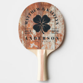 Raquete De Ping Pong Worn Barn Wood Irish Lucky Clover Wedding Crest