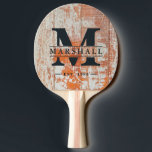 Raquete De Ping Pong Worn Barn Wood Monogram & Name Overlay<br><div class="desc">Worn Barn Wood Monogram & Name Overlay Ping Pong Paddle brings a timeless rustic character to every rally, blending the warmth of countryside style with the lively rhythm of friendly competition. The layered monogram design creates a distinctive focal point that evokes the charm of barn gatherings and evenings where friends...</div>