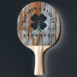 Raquete De Ping Pong Worn Blue Wash Wood Irish Clover Wedding Crest<br><div class="desc">Worn Blue Wash Wood Irish Clover Wedding Crest Ping Pong Paddle brings a graceful blend of coastal charm and timeless symbolism to every rally, capturing the spirit of celebration and a touch of good fortune. The clover inspired crest evokes joyful gatherings where laughter drifts easily through the air and friends...</div>