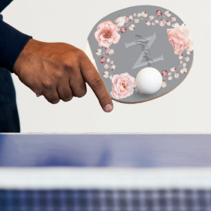 Raquete De Ping Pong Wreath Rosa de Aquarela Personalizada Cinza