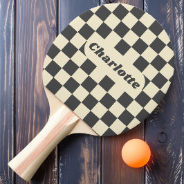 Raquete De Ping Pong Xadrez Cinza Escuro e Creme com Nome
