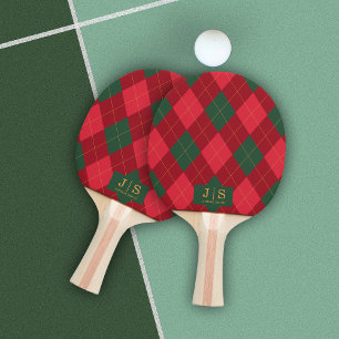 Raquete De Ping Pong Xadrez com Nome de Monograma Chique Personalizado