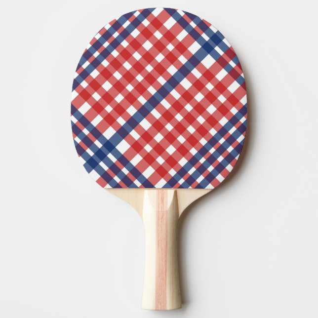 Raquete De Ping Pong Xadrez de Gingham Vermelho, Branco e Azul (Frente)