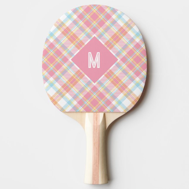 Raquete De Ping Pong Xadrez Monograma Personalizada / Padrão Tartan (Frente)