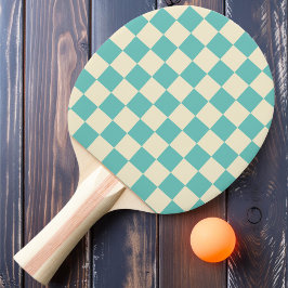 Raquete De Ping Pong Xadrez Turquesa e Creme