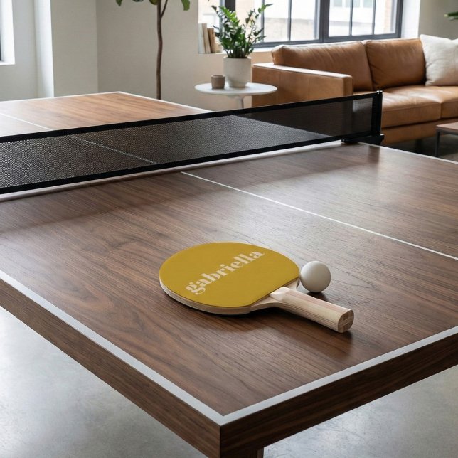 Raquete De Ping Pong Yellow Bold Typography Personalized Name (Criador carregado)