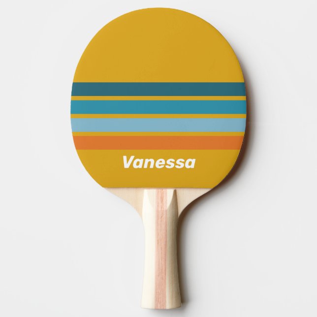 Raquete De Ping Pong Yellow Retro Across Striping with Name (Verso)