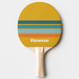 Raquete De Ping Pong Yellow Retro Across Striping with Name