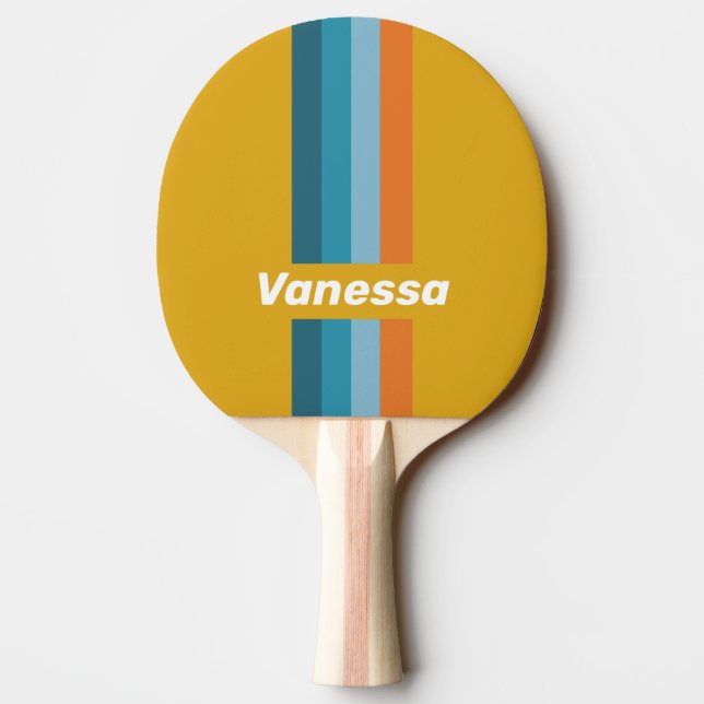 Raquete De Ping Pong Yellow Retro Pin Striping with Name (Verso)