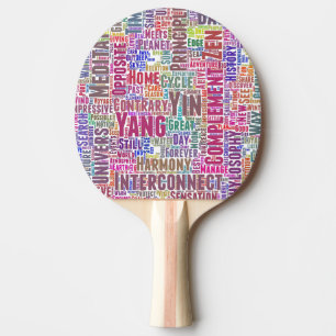 Raquete De Ping Pong Yin Yan Nuage de Mots Texte Motif Interconnect