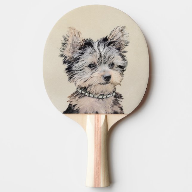 Raquete De Ping Pong Yorkshire Terrier Puppy Pintura Original (Frente)