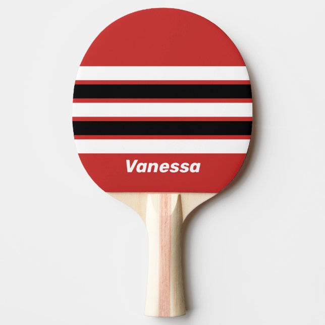 Raquete De Ping Pong Zebra Urbana Retro com Faixas e Nome (Frente)