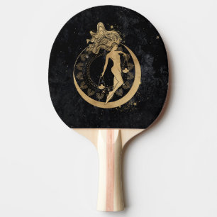 Raquete De Ping Pong Zodiac Goddese Astrologia Dourada Cósmica de Lib