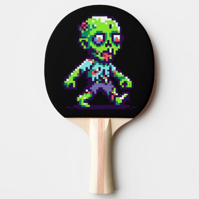 Raquete De Ping Pong Zombie Halloween engraçado de 8 bits (Frente)