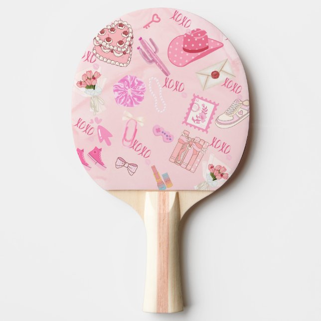 Raquete de pingpong rosa kawaii feminina (Frente)