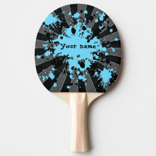 Raquete De Tênis De Mesa A pintura azul splatters o preto e as cinzas