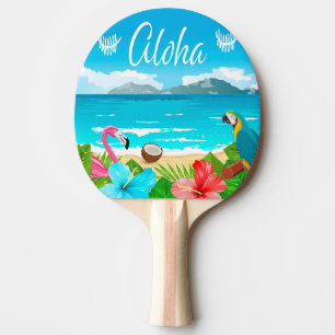 Raquete De Tênis De Mesa Aloha hawaiian Beach flamingo floral blue