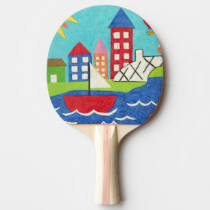 Raquete De Tênis De Mesa Balão de vela e ar quente com paisagem urbana