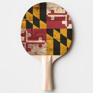 Raquete De Tênis De Mesa Bandeira do estado de Maryland na grão de madeira