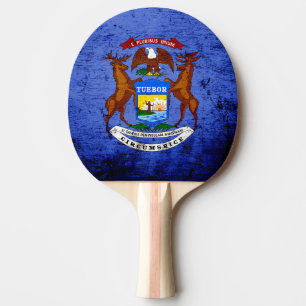 Raquete De Tênis De Mesa Bandeira preta do estado do Michigan do Grunge